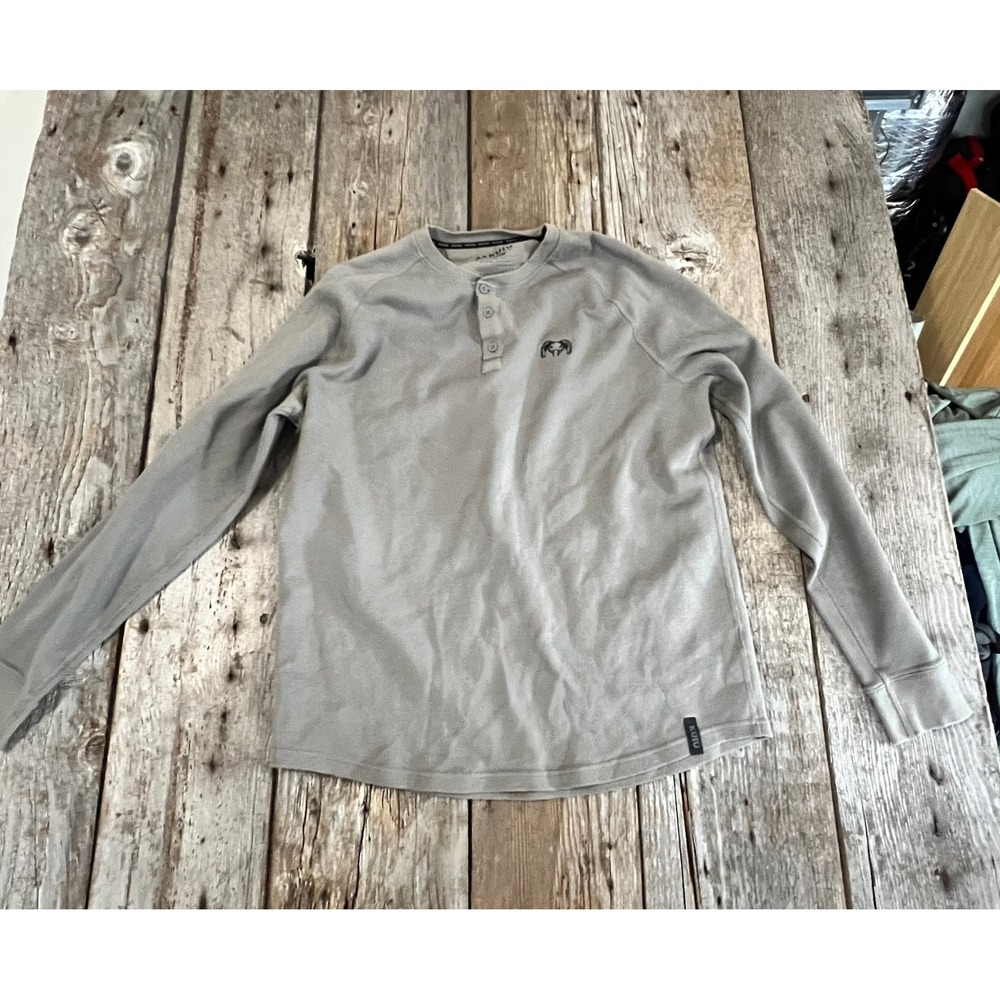 Kuiu Mens Gray Waffle Knit Thermal Henley Long Sleeve Shirt L Hunting Outdoor